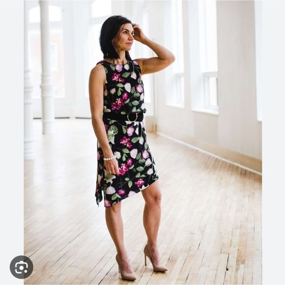 CLUB MONACO | 100% Silk Quynh dress floral black pink roses sz 4 - Picture 1 of 6